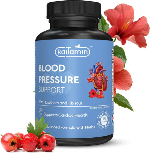 Blood Pressure Support Supplement - Garlic, Hibiscus, Hawthorn - 90 Capsules, 3 Months Supply for Cardiac Health.