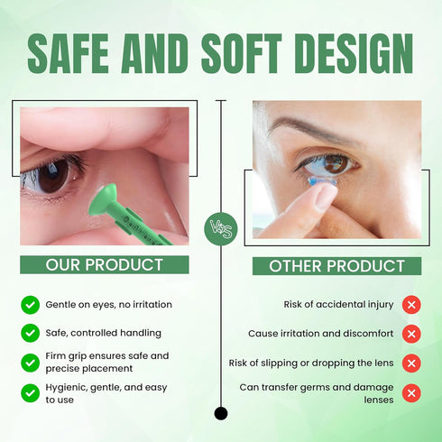 Pincher 1.75" OptiWand Green Soft Contact Lens Removal & Insertion Tool - Silicone Rubber Soft Lens Applicator