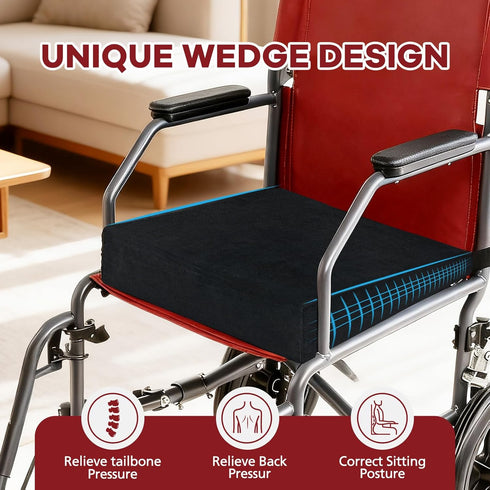 JZHLLA 16 18 2-4 Inch Wedge Wheelchair Seat Cushion Velvet and High Density Foam Wheelchair Cushions with Adjustable