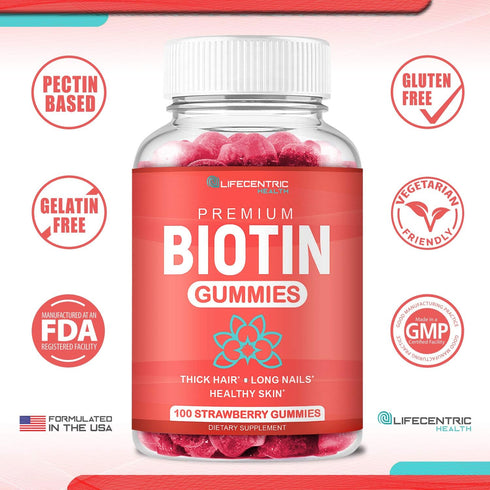 Biotin Gummies for Hair Growth, 100 Count, Max Strength 10000mcg Chewable Supplement for Women, Men, and Kids