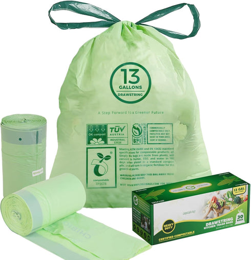 Lokingrise 13 Gallon Compostable Trash Bags with Drawstring, Heavy Duty Extra Thick 1