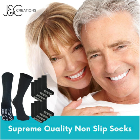 J&C Creations Premium Grip Socks for Men, Size 10-13, Hospital Socks with Grips, 80% Viscose Bamboo