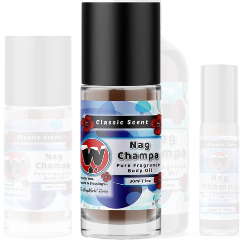 WagsMarket Nag Champa Perfume Oil - Available in 0.33oz Roll On to 4oz Glass Bottle (1oz Roll-On)