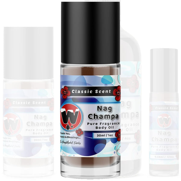 WagsMarket Nag Champa Perfume Oil - Available in 0.33oz Roll On to 4oz Glass Bottle (1oz Roll-On)