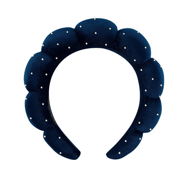 Spa Headbands for Washing Face or Facial, Terry Cloth Fabric Hairbands for Makeup Removal (Navy, Rhinestone)