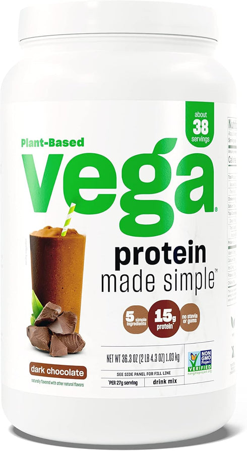 Vega Protein Made Simple, Dark Chocolate, Stevia Free Vegan Protein Powder, 36.3oz (2 lbs 4.3 oz)