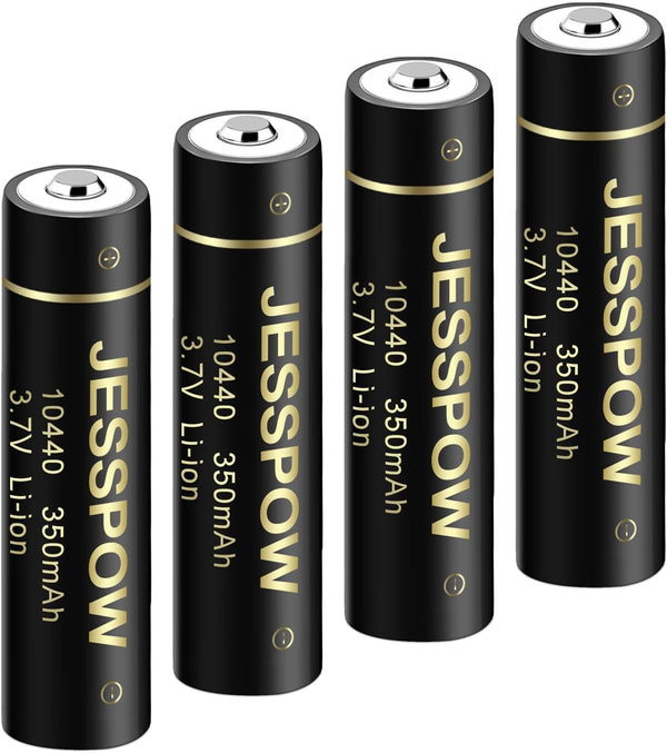 JESSPOW 10440 Rechargeable Battery, 3.7V 350mAh Li-ion Batteries for LED Flashlight Torch, 4 Pack