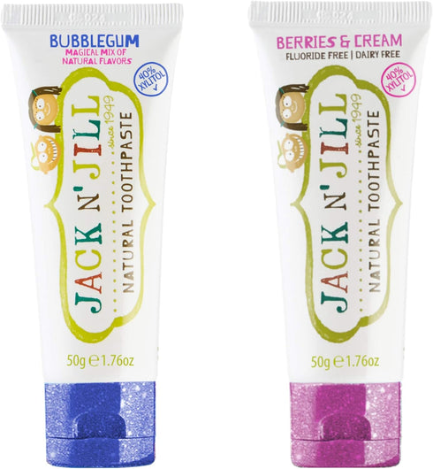 Jack N' Jill Natural Toothpaste - Safe if Swallowed, 40% Xylitol, Fluoride Free, Organic Fruit Flavor, 1.76 oz (Pack of