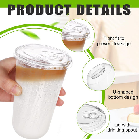 Mkhaslri 50 Sets Stemless 20 oz) Disposable Glasses With Strawless Sip Lids,PET Drinking Cups,Clear Plastic Coffee Cups