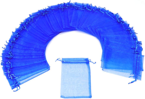 50Pcs Organza Bags - 4x6 Inches - Royal Blue Sheer Drawstring Baby Shower Favor Bags - Wedding Candy Gift Pouches