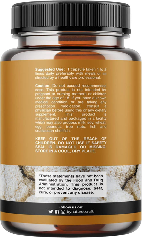Advanced Lion's Mane Mushroom Supplement - Lions Mane Supplement Capsules with 5X Fruiting Body Mushroom Complex with Chaga Maitake Shiitake and Reishi - Brain Booster Nootropic Supplement (120 Caps)