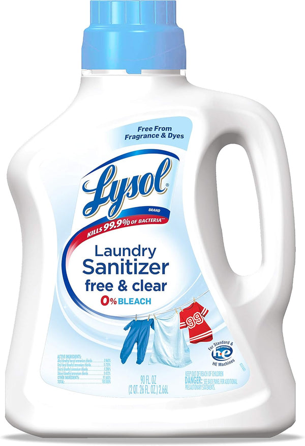 Lysol Laundry Sanitizer Additive, Free & Clear, Unscented, 90 Fl Oz (Pack of 1)