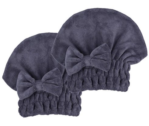 Microfiber Hair Drying Towels Head Wrap 2-Pack, Bow-Knot Shower Cap & Hair Turban for Curly Long Wet Hair