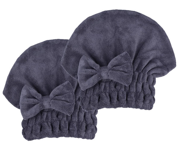 Microfiber Hair Drying Towels Head Wrap 2-Pack, Bow-Knot Shower Cap & Hair Turban for Curly Long Wet Hair