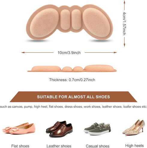Heel Pads for Shoes That are Too Big, 4 Pairs Foamed Cotton Heel Cushions for Pain Relief & Improved Fit