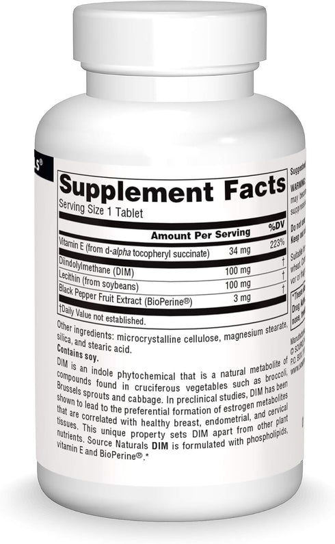 Source Naturals DIM, Diindolylmethane 100mg with BioPerine, 60 Tablets