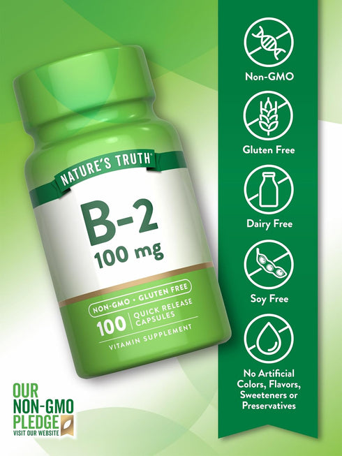 Nature's Truth B2 Vitamin, 100mg, 100 Capsules, Non-GMO, Gluten Free Supplement, Riboflavin