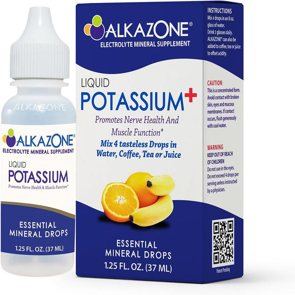 ALKAZONE Liquid Potassium+ - Concentrated Liquid Supplements for Faster Absorption, Tasteless Flavorless, 1.25 Oz, Pack