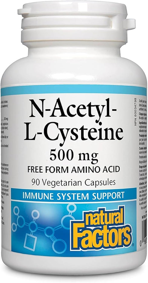 Natural Factors N-Acetyl-L-Cysteine 500 mg | 90 Capsules | Superior Antioxidant Support for Respiratory & Immune Systems