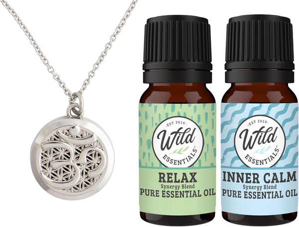 Wild Essentials Silver Aum Essential Oil Diffuser Necklace Gift Set with Inner