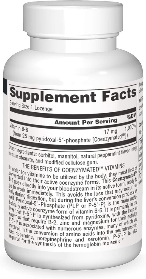 Source Naturals Coenzymated B-6 25mg - P-5 Pyridoxal-5 Phosphate, Fast-Acting, Quick Dissolve Sublingual Vitamin