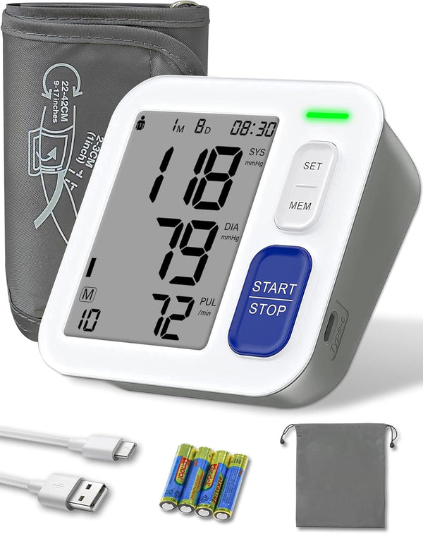 Blood Pressure Monitor, Upper Arm Cuff with 9"-17" Large Cuff, 4" Screen Automatic Digital BP Machine for Home Use