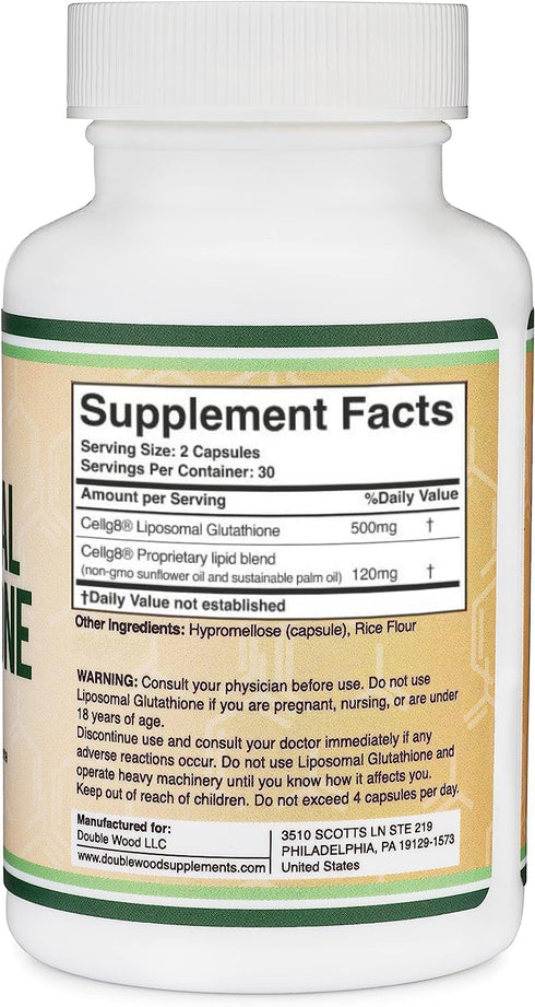Liposomal Glutathione Supplement 500mg - 60 Capsules, Max Absorption, Vegan Safe, Non-GMO