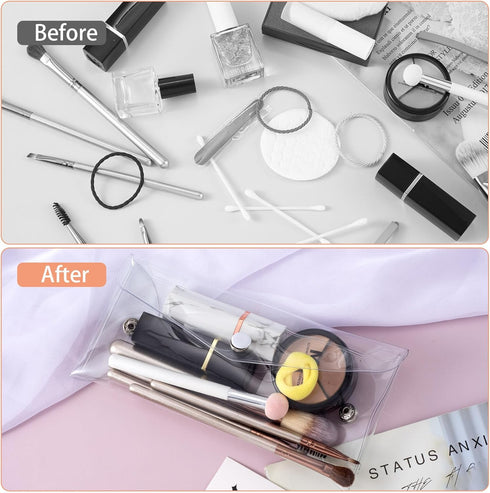 Transparent Makeup Bag, Medium Waterproof PVC Cosmetic Pouch, Clear Travel Organizer with Snap Closure