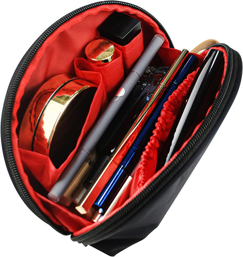 Small Makeup Bag for Purse Portable Waterproof Cosmetic Bag Travel Makeup Pouch for Women (Nylon, Inner red)