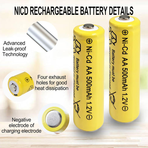 Zsolarigt 10 Pack 500mAh 1.2V 500mAh Ni-Cd AA Rechargeable Solar Light Batteries, Double A Rechargeable AA Battery