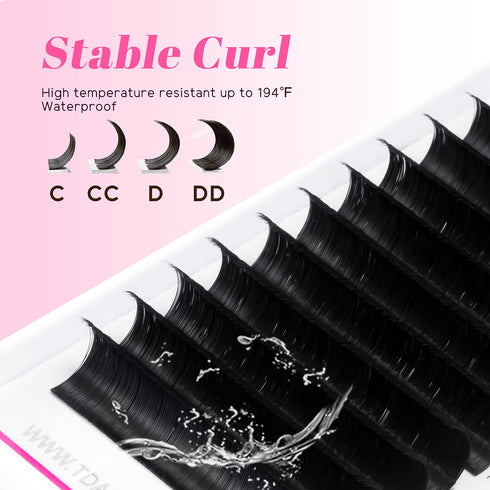 TDANCE Easy Fan Lash Extension, Rapid Blooming Volume Eyelash Extensions, C CC D DD J B L Curl, 0.03-0.12mm