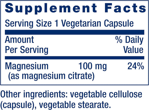 Life Extension Magnesium (Citrate) 100 mg – Magnesium Supplement For Men and Women - For Heart and Bone Health, Immune System Support - Gluten-Free, Non-GMO - 100 Vegetarian Capsules