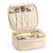 Vlando Travel Makeup Bag, Large Capacity PU Leather Cosmetic Case Organizer, Portable Bag with Dividers and Handle Beige