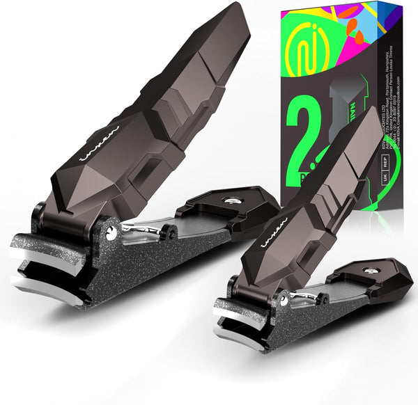 Nail Clippers Set for Men, 2 Pack Stainless Steel Mess Free Nail Clippers for Fingernail and Toenail
