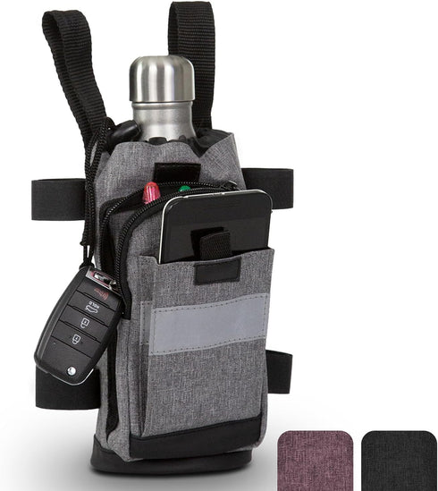 Vive Crutch Accessories Bag - Pouch for Crutches, Accessory Storage Carry Kit with Cup and Bottle Pocket Holder, Gray