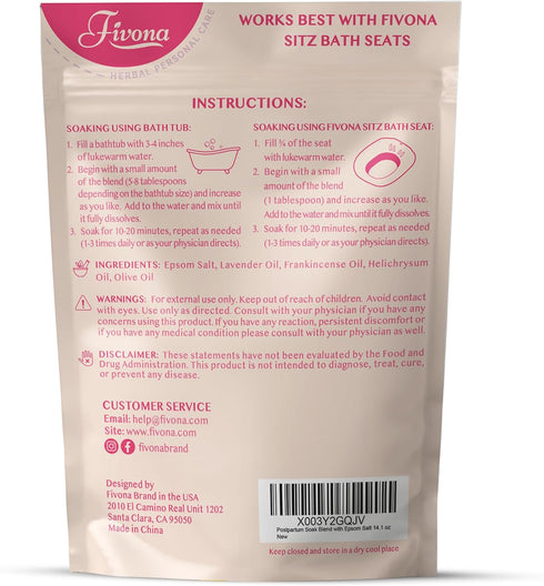 FIVONA Postpartum Soak Blend, Epsom Salt with Essential Oils for Sitz Bath and Perineal Care