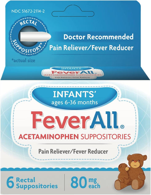 Infants Acetaminophen Suppositories - 6 Rectal Suppositories 80mg each (Pack of 2)