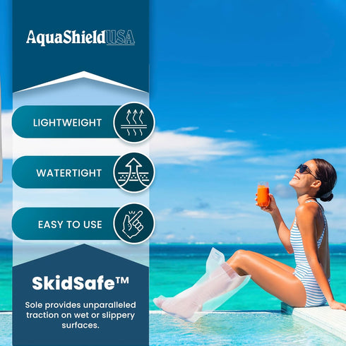 Waterproof Adult Half Leg Cast & Bandage Protector, Reusable, Non-slip Sole, Made in USA