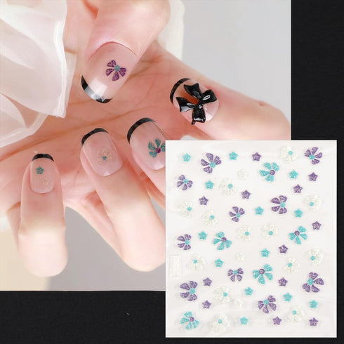 WOKOTO 50Pcs Self-Adhesive 3D Flower Nail Stickers, Floral Nail Decals for Women, Girls, Kids Nail Art with Tweezers