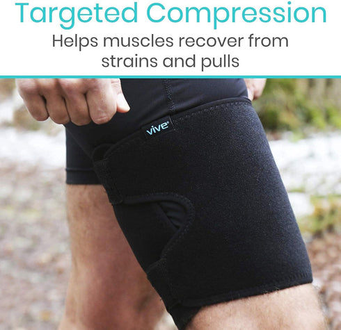 Vive Compression Sleeve Brace for Thigh & Hamstring, 2 Pack, Black - Pain Relief Support Wrap for Sciatica, Hip Flexor,