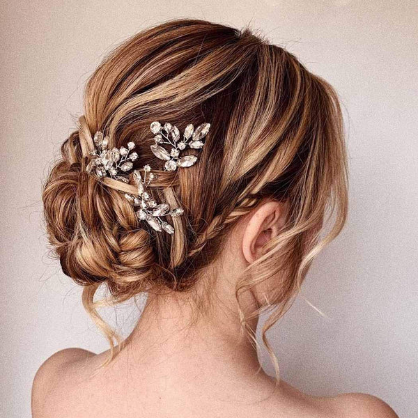 Unicra Bride Wedding Crystal Hair Pins, Flower Bridal Hair Pieces, Wedding Accessories for Women, Pack of 3