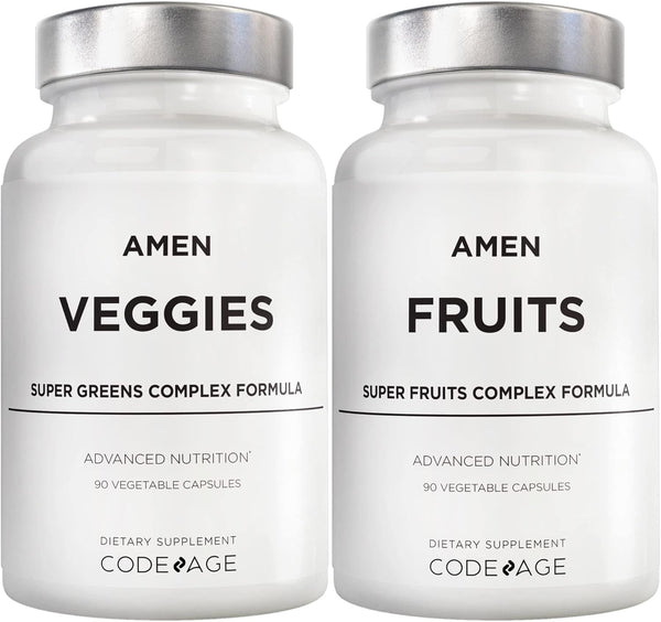 Amen Fruits + Veggies Vitamins Bundle - Raw Whole Food Multivitamin Capsules, Non-GMO, 180 ct, Greens & Red Fruits