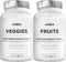 Amen Fruits + Veggies Vitamins Bundle - Raw Whole Food Multivitamin Capsules, Non-GMO, 180 ct, Greens & Red Fruits