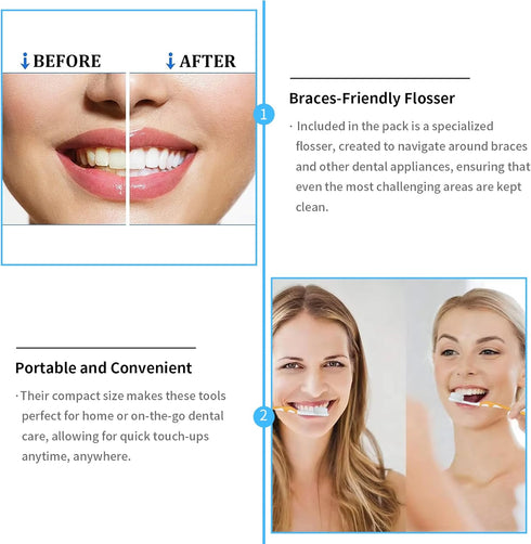 4-Pack Orthodontic Dental Care Kit, Includes Soft Bristle Toothbrushes and Braces-Friendly Flosser