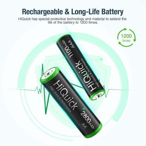 HiQuick AA AAA Rechargeable Batteries Combo - 2800mAh AA (4 Pack) and 1100mAh AAA (4 Pack), 1.2V Ni-Mh