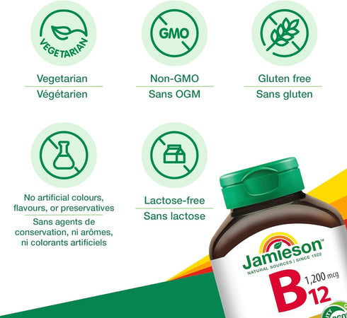 Jamieson Vitamin B12 (Cobalamin) 1200mcg Timed Release - 80 Tablets