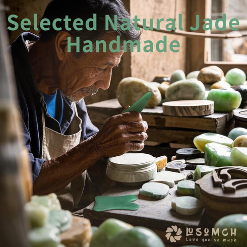 Lusomch 3 Gua Sha Tools Pcs Natural Jade Gwashah Stone Instead of Stainless Steel Gua Sha Kit Anti-Drop Design, Smooth