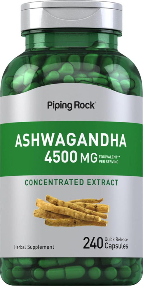 Piping Rock Ashwagandha Supplement 4500 mg, 240 Capsules, Herbal Extract with Black Pepper, Non-GMO & Gluten Free