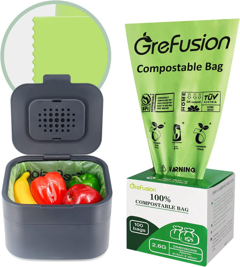 2.6 Gallon Compostable Trash Bags, 100 Count, Extra Thick 0.71 Mil, Certified by BPI and ASTM D6400
