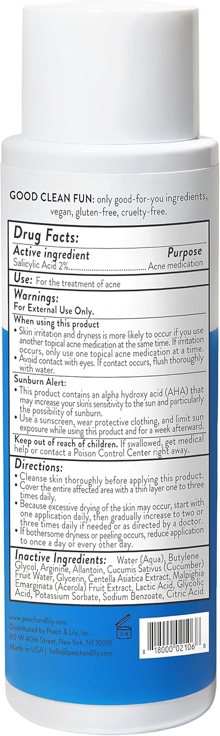 Peach Slices Acne Exfoliating Toner, 2% Salicylic Acid, AHA+BHA Exfoliation, Calms & Soothes Skin, 4 Oz
